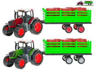 Obrázek z Traktor s vlečkou 50cm na setrvačník+6ks sudů,2dr, v krabičce 
